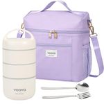 Voova Stackable Stainless Steel Thermal Lunch Box with Lunch Bag and Cultery Set for Kids Adult Women Men, 3 Tier Leakproof All-in-One Insulated Bento Boxes Food Container for Work School,Purple