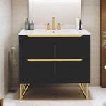 DWVO 36 Inch Freestanding Bathroom Vanity with Sink Combo, Modern Undermount Bathroom Storge Cabinet with 3 Holes Ceramic Basin, 4 Extra Large Drawers, Black