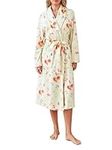 SANSIWU Women Soft Fleece Long Robe Floral Fruit Print Plush Shawl Collar Bathrobe Warm Lounge Robe Pjs Party Kimono Robe (A-Yellow, L)