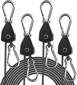 STAYGROW 4-Pack 1/8" Adjustable Rope Hanger, Heavy Duty Ratchet Tie Down Strap with Reinforced Metal Gear, Ratcheting Pulley System Kayak Straps for Hanging Plants Grow Light and Various Tie-Down Uses