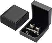 Giftop PU Leather Cufflink Tie Clip Box Cuff Links Storage Gift Box Jewelry Display Case (Black)