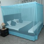 EMBOSSED Luxury Mosquito Net for Double to King Size Bed Canopy | Camping Screen House | Finest Mesh – 300 Holes per Square Inch, 2 Entries, Easy to Install (BLUE, Queen Bed (6x7))