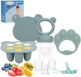 Baby Breastmilk Popsicle Molds & Baby Fruit Feeder (3 Pack), WAJIAYON Baby Food Freezer Tray Storage Containers, Silicone Teething Pacifier Feeder and Teether for Babies(Blue)