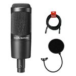 Audio-Technica AT2035 Large Diaphragm Studio Condenser Microphone Bundle with Shock Mount, Pop Filter, and XLR Cable