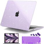 DONGKE Compatible with M3 MacBook Air 13.6 inch Case 2024 2023 2022 Release A3113 A2681 M2 with Touch ID, Glitter Bling Plastic Hard Shell Case with Keyboard Cover & Screen Protector, Star Purple