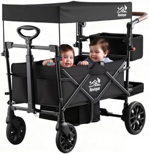 Wagon Stroller, Premium Stroller Wagon for 2 Kids with Removable Canopy, Safety Harness, Adjustable Handlebar & Storage Organizer, All-Terrain Foldable Baby Wagon for Outdoors