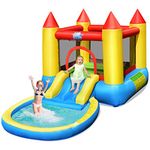 HONEY JOY Inflatable Water Slide, Toddler Water Bounce House Bouncy Park Castle w/Slide, Ocean Ball Pit, Indoor Outdoor Blow up Water Slides Inflatables for Kids and Adults Backyard(Without Blower)