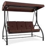 HAPPYGRILL 3 Seat Outdoor Porch Swing, 2-in-1 Swing Glider with Adjustable Canopy, Removable Cushions, Foot Pad, Curved handrails, Outdoor Swing for Patio Yard Garden Balcony Backyard, Coffee