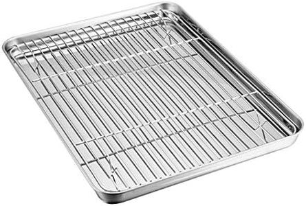 TeamFar Baking Sheet with Rack Set, Stainless Steel Baking Pan Tray Cookie Sheet with Cooling Rack, Non Toxic & Healthy, Easy Clean & Dishwasher Safe