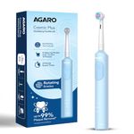 AGARO Cosmic Plus Oscillating Electric Toothbrush for Adults with Oscillating Technology, Brush Head Included, 3 Modes, 2-Min Smart Timer, USB Rechargeable (Up to 21 Days), IPX7 Waterproof, Blue