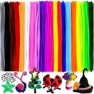 fulasiteu 200 pcs Multi-Color Pipe Cleaners and 100 pcs self-Adhesive Wiggle Eyes Sets for Crafts, Pipe Cleaners Bulk, Art and Craft Supplies, Chenille Stems, Pipe Cleaner for Crafts…