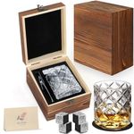 KAQ Whiskey Gift Set for Men: Bourbon Glass Set with Whisky Stones for Wooden Box