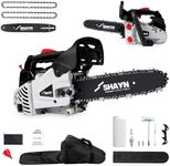 SHAYN 26cc Petrol Chainsaw - 2-Stroke Top Handle Chain Saw with 10" Bar, 2 Spare Chain, Anti-Vibration, Low-Noise, Auto Oiler, Toolkit & Carry Bag- Lightweight Garden Saw with 3-Year Warranty (Grey)