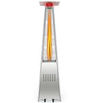 COSTWAY Patio Heater, 42,000 BTU Stainless Steel Pyramid Outdoor Propane Heater with Wheels and Glass Tube, Auto Shut Off Protection, Freestanding Quartz Heater for Backyard, Garden, Silver