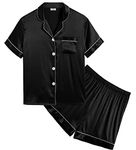 SWOMOG Girls Pyjamas Silk Satin PJs for Kids Boys Short Sleeve Sleepwear Silky Pyjama Sets for Teenage Baby Black