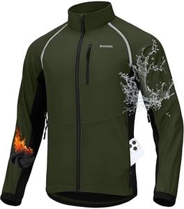 Men's Winter Cycling Jackets Thermal Warm Water Resistant Running Bike Windproof Windbreaker Reflective Fleece Cold Weather Mountain Biking Bicycle Riding Gear(Army Green/Black,M)