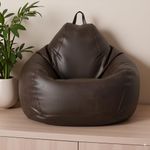 GIGLICK 4XL Premium Leatherette Bean Bag Chair with Beans Filled | High Density Beans Filled | Double Stitched with Side Pocket & Easy Carry Handle | 6 Months Warranty Color- (Brown, 4XL)