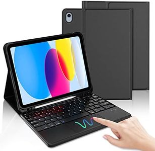 IVEOPPE Teclado Touchpad iPad 10 Generación 2022, Funda Teclado Trackpad Bluetooth Español Ñ Inalámbrico Desmontable para iPad 10 Generación 10,9 Pulgadas, Negro