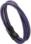 murtoo Mens Bracelet Leather Braided, Brown and Black Leather Bracelet for Men (Blue-brown, 8.46")