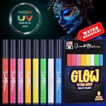 Jim&Gloria Water-Resistant Face Paint Pen Glow In the Dark Under UV Light 8 Neon Rainbow Colors Smudge Proof WaterProof Body Painting Kit for Kids Tattoo Skin Markers Eye Makeup for Halloween