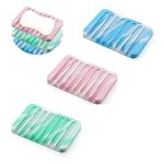 Baskety Silicone Soap Holder, Soap Dish Stand Saver Tray Case for Shower, Silicone Dishes for Bathroom Kitchen Counter Sink for Bar Soap Sponge, Keep Soap Bars Dry and Clean. Pack of 3. (Shibori)