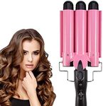 MODVICA 3 Barrel Curling Iron Wand 26mm Hair Waver Temperature Adjustable Ceramic Hair Curling Iron (Pink)