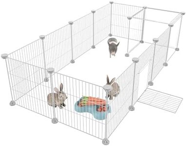 HOMIDEC Pet Playpen,Small Animal Cages with Door,Encrypted Wire Mesh 14 Panels Indoor/Outdoor DIY Metal Pet Fence for Puppy,Rabbit,Kitten,Hamster,Guinea Pig,Turtle,Hedgehog.White(140x70x35CM)