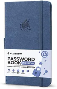 Clever Fox Password Book 2nd Edition – Hardcover Password Keeper with Alphabetical Tabs – Internet Address Notebook & Login Details Organizer Journal – 4.1x7.6” (Smoke Blue)