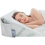 𝗣𝗿𝗲𝗺𝗶𝘂𝗺 Bamboo Bed Wedge Pillow - Deeper Sleep - Antibacterial, Breathable Contouring Support Stay Cool Memory Foam Cushion with Left Side Pockets