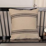 Mill House Stripe Black Throw Pillow Cover, 20" x 20", Farmhouse Primitive Grain Sack Stripe Pillow, Beige & Black