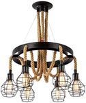 Improvhome Vintage Retro Metal Wire Cage Lampshade Ceiling Pendant Light Industrial Chandelier with Bulb (Black)