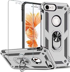 Folmeikat Compatible con iPhone 8, iPhone 7, iPhone 6S/6, protector de pantalla, anillo de metal giratorio de 360 grados, absorción de golpes, esquina reforzada, silicona TPU suave para iPhone