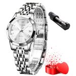 OLEVS Watches for Women Dress Roman Numerals Diamonds Stainless Steel Waterproof Silver Designer Metal Date Expanding Bracelet Ladies Wrist Watch