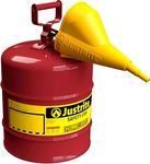 Justrite 5 Gallon Type I Red Safety Gas Can for Gasoline with Flame Arrester, Self-Closing Lid, and Funnel, Made in the USA, Galvanized Steel Flammable Storage Can, 7150110