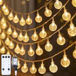 Minetom Patio Umbrella Lights Plug in - 33 ft 100 LED Crystal Globe String Lights with 8 Lighting Modes and Remote for Patio Yard Porch Garden Pool Tent Beach Bedroom Wedding Party Decor, Warm White