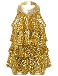 iEFiEL Toddlers Kids Girls Sparkling Sequins Tassel Dancing Dress Latin Rumba Salsa Dress Ballroom Dancewear Gold A 9-10 Years