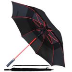 COLLAR AND CUFFS LONDON - 60mph XL Large Windproof Strong Umbrella - StormDefender Big Golf Umbrella - Best for Vented Canopy - Fiberglass - Rainproof Auto Open - Non Slip Handle - Black with Red Ribs
