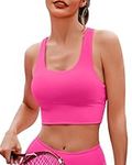 Longline Sports Bra for Women High Support Workout Tops Strappy Yoga Bras Crop Tank Camisole Cross Activewear, Hot Pink Longline Gym Bra, Large