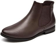 VJH confort Women's Slip on Ankle Boot, Western Almond Round Toe Low Heel Elastic Chelsea Bootie (brown,11)