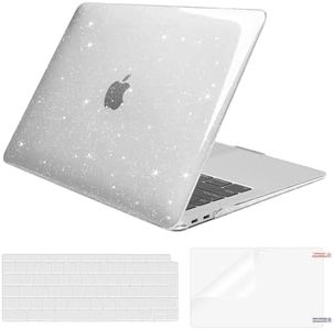 MOSISO Coque Compatible avec MacBook Air 13 Pouces M1 A2337 A2179 A1932 2018-2022 Retina,Paillettes Étincelles Étui en Plastique Rigide Case&Housse de Clavier&Protecteur D'écran, Transparent