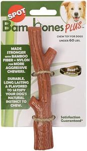 SPOT Bam-Bones Plus Branch -Bamboo Fiber & Nylon, Durable Long Lasting Dog Chew for Aggressive Chewers – Great Toy for Adult Dogs & Teething Puppies Under 60lbs, Non-Splintering, 5.75in, Beef Flavor