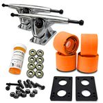 Yocaher Longboard Skateboard Trucks Combo Set W/ 71Mm Wheels + 9.675" Polished/Black Package -Solid Orange Wheel, Polished Trucks