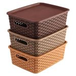 Kuber Industries Multipurpose Solitaire Storage Basket with Lid|Strong Plastic Material & Side Grip|Size Medium 30 x 24 x 12, Pack of 3 (Multi)-CTLTC10891