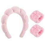 Sponge Spa Headband for Women, Makeup Headband and Wrist Washband Set Pink Skincare Facial Headband for Face Washing, Skincare, Valentine's Day Teen Girl Gifts Trendy Stuff