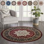 renoazul® Round Rugs for Living Room - 120 x 120 cm - Rome Red, Traditional Rug Carpet Soft Floor Mat for Bedroom Study Room Circular Table Underlay Mat
