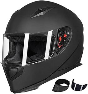 ILM Motorcycle Motorbike Helmet Full Face Extra Tinted Lens Detachable Winter Neck Scarf Motorcross Helmets DOT Model 313 (XL, Matte Black)