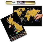 Global Walkabout Scratch Off World and UK Map with Flags background - Deluxe Travel Size World and UK Map Poster - Countries and Facts - Travel Gift (Black)