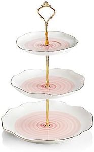 SWEEJAR 3 Tier Ceramic Cake Stand,Dessert Stand,Cupcake Stand,Tea Party Pastry Serving Platter,Food Display Stand for Tea/Coffee/Birthday/Wedding/Women/Afternoon/Gift - Pink