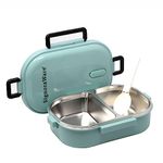 Signoraware Duo Star Stainless Steel Lunch Box for Kids Adults, PUF Insulation Keeps Food Warm, Food Grade Bpa Free, 2 Compartments with Locking Lid and Steam Valve, Spill Leak Proof (700ml Sky Blue)