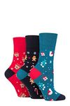 SockShop Gentle Grip Ladies Cotton Christmas Socks Pack of 3 Festive Fun 4-8